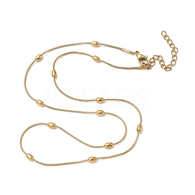 304 Stainless Steel Rice Beads Round Snake Chain Necklaces NJEW-D322-03G-1