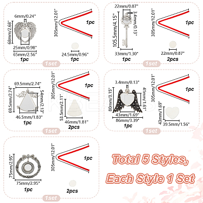 5 Sets 5 Styles Zinc Alloy Heat Transfer Sublimation Blank Pendant Decorations AJEW-GA0007-53-1