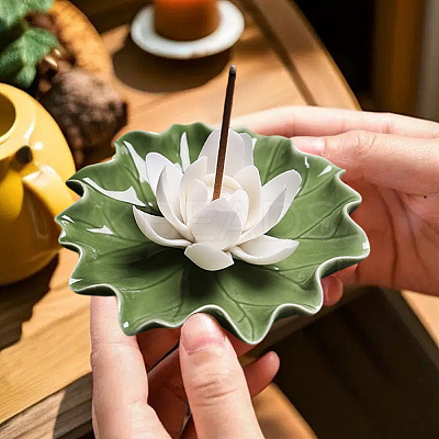 Lotus Leaf & Lotus Flower Porcelain Incense Burners DJEW-CN0001-38A-1