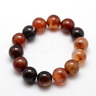 Natural Agate Round Beaded Stretchy Bracelets BJEW-G428-8mm-08-1