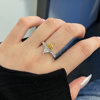 Rhombus Rhodium Plated 925 Sterling Silver Micro Pave Cubic Zirconia Finger Rings for Women RJEW-F168-02P-1