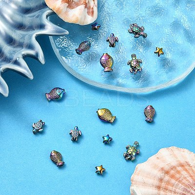15Pcs 5 Styles Rack Plating Rainbow Color Alloy Beads FIND-YW0006-10-1