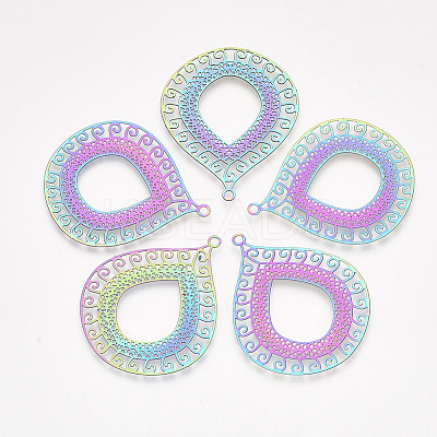 Ion Plating(IP) 201 Stainless Steel Filigree Pendants X-STAS-S108-34-1