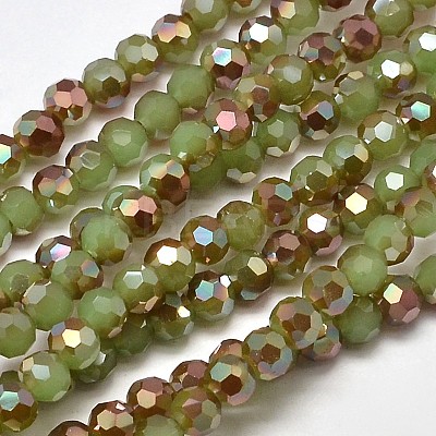 Faceted(32 Facets) Round Half Rainbow Plated Imitation Jade Electroplate Glass Beads Strands LS-EGLA-J130-HR02-1
