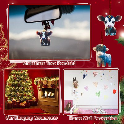 10Pcs 10 Styles Cartoon Cattle Acrylic Pendant Decorations HJEW-OC0001-33-1