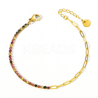 304 Stainless Steel Micro Pave Cubic Zirconia Link Bracelets FS-WGD7E2A-06-1