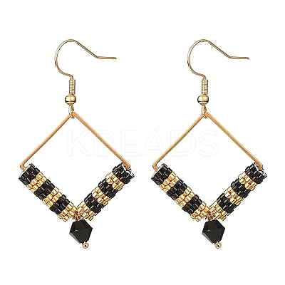 Glass Seed Braided Rhombus Dangle Earrings EJEW-MZ00082-1