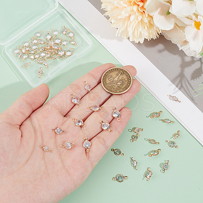 60Pcs 3 Styles Brass Pave Clear Cubic Zirconia Connector Charms FIND-UN0004-42-1