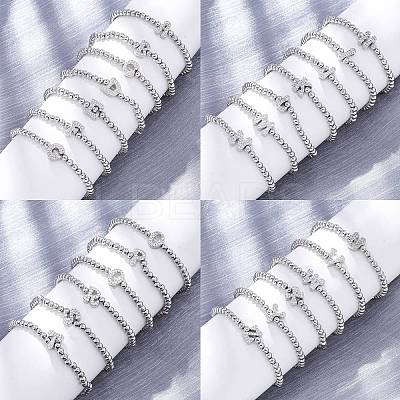 Brass Round Beads Stretch Bracelets BJEW-A034-05P-1