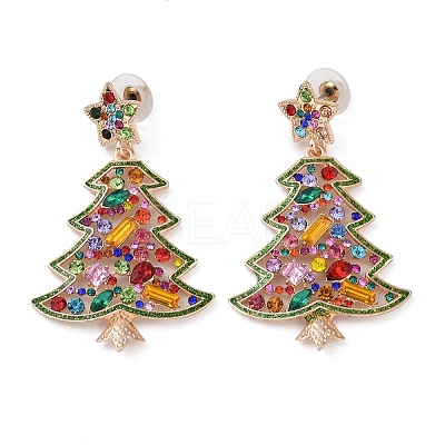Christmas Tree Alloy Colorful Rhinestone Dangle Stud Earrings for Women EJEW-L203-10KCG-1