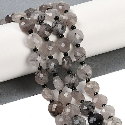 Natural Tourmalinated Quartz Beads Strands G-B094-A25-01-1