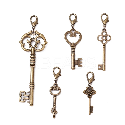 5Pcs Alloy Key Pendants Decorations HJEW-JM03114-S-1