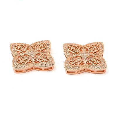 Filigree Flower Rack Plating Brass Micro Pave Cubic Zirconia Multi-Strand Links ZIRC-L034-03RG-FF-1