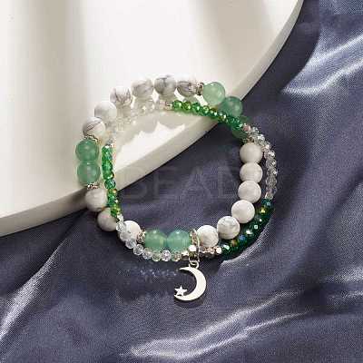 Moon and Star Charm Multi-strand Bracelet BJEW-TA00033-02-1