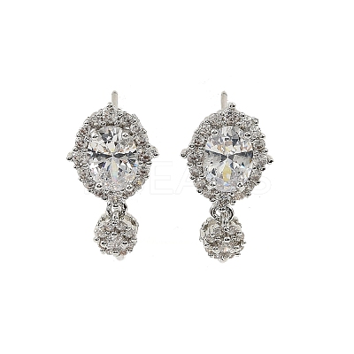 Oval Brass Micro Pave Clear Cubic Zirconia Stud Earring Findings LS-KK-C107-07P-1