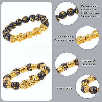 8Pcs 8 Styles Resin Imitation Gemstone & Alloy Pixiu Beaded Stretch Bracelets Set BJEW-AN0001-41-1