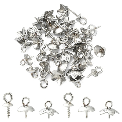 45Pcs 3 Styles Stainless Steel Cup Pearl Peg Bails Pin Pendants STAS-YW0003-09-1