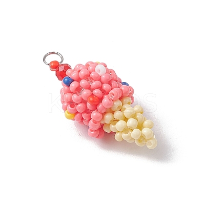 3Pcs 3 Colors Glass Seed Beaded Ice Cream Pendants PALLOY-MZ00550-1