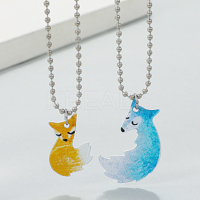 2Pcs 2 Style Cute Fox & Wolf Pendant Necklaces Set PW23032990474-1