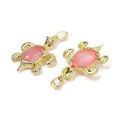 Cherry Quartz Glass & Brass Pendants KK-F887-01G-17-1
