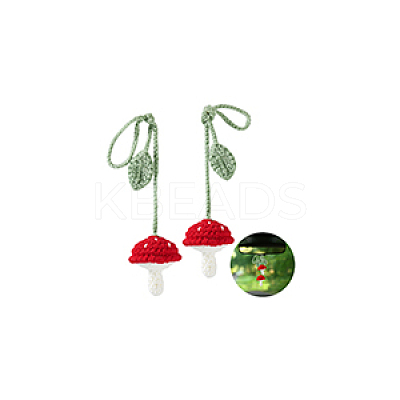 Handmade DIY Wool Crochet Mushroom and Leaf Pendant Decorations AJEW-WH0314-465-1