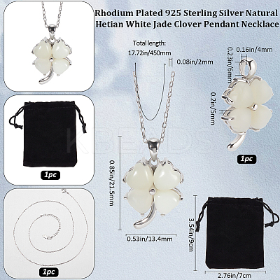 1Pc Natural Hetian White Jade Clover Pendant Necklace NJEW-BBC0001-21-1