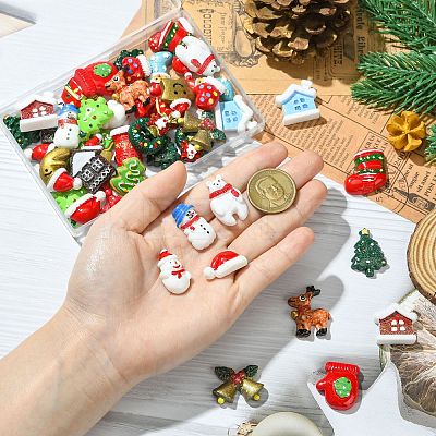 48Pcs 24 Styles Christmas Theme Opaque Resin Cabochons RESI-CJ0004-82-1