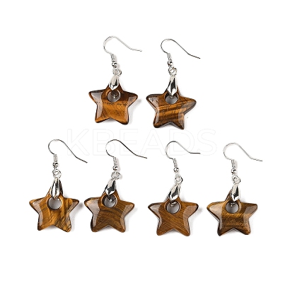 Natutal Tiger Eye Dangle Earrings EJEW-F343-C07-1