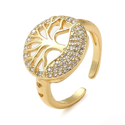 Brass Micro Pave Cubic Zirconia Open Cuff Ring RJEW-Q805-05G-1