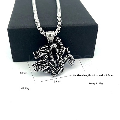 Vintage European Style 304 Stainless Steel Double Dragon Pendant Necklaces for Men GQ0612-1