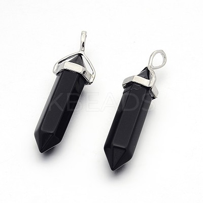 Synthetic Black Stone Bullet Double Terminated Pointed Pendants G-F171-11-1