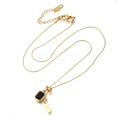 Ion Plating(IP) 304 Stainless Steel Pave Glass Boston Link Chain Rectangle Pendant Necklaces LS-NJEW-H037-04G-01-1