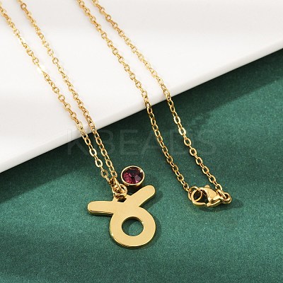 304 Stainless Steel Glass Drill Birth Stone Constellation Pendant Necklaces LS-STAS-D305-08G-B-1