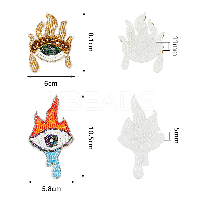 2Pcs 2 Style Fire & Eye & Teardrop Plastic & Rhinestone Beading Appliques DIY-FH0001-07-1