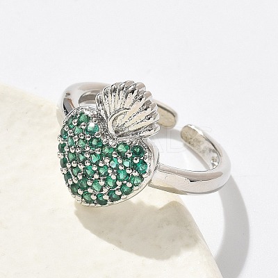 Sacred Heart Brass Micro Pave Cubic Zirconia Cuff Rings for Women RJEW-B117-01P-1