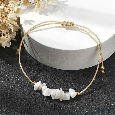 Natural Moonstone Chips Braided Bead Bracelets BJEW-JB09851-06-1