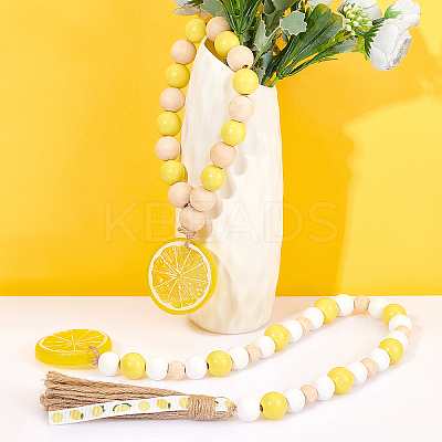 2Pcs 2 Style Lemon Wooden Beaded Garland with Rustic Jute Tassel HJEW-GF0001-26-1