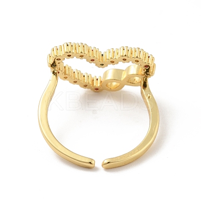 Colorful Cubic Zirconia Heart with Infinity Open Cuff Ring RJEW-B042-01-1