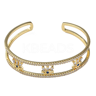 Cubic Zirconia Evil Eye Open Cuff Bangle BJEW-N012-038-1