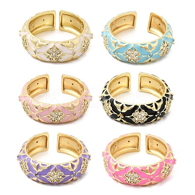 Brass Micro Pave Cubic Zirconia Cuff Open Rings for Women RJEW-B160-05G-1