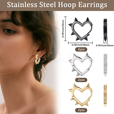 6Pcs 3 Colors Stainless Steel Hoop Earrings EJEW-BBC0001-88-1