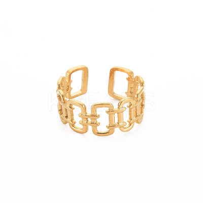 Ion Plating(IP) 304 Stainless Steel Open Rectangle Cuff Ring for Women RJEW-S405-237G-1