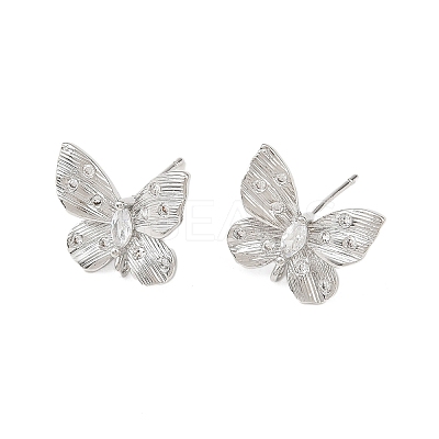 Butterfly Brass Micro Pave Clear Cubic Zirconia Stud Earring Findings KK-F921-02P-1
