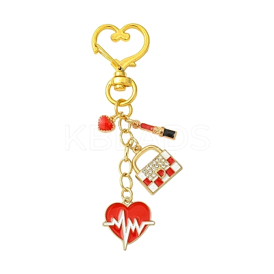 Heart Lipstick Bag Alloy Enamel Pendant Decorations HJEW-FS00030-1