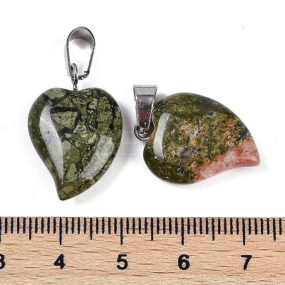Natural Unakite Heart Pendants G-H073-03P-10-1