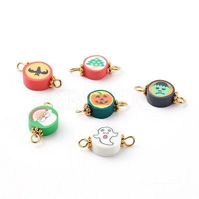 Halloween/Christmas Theme Flat Round Polymer Clay Links Connectors PALLOY-JF00713-1