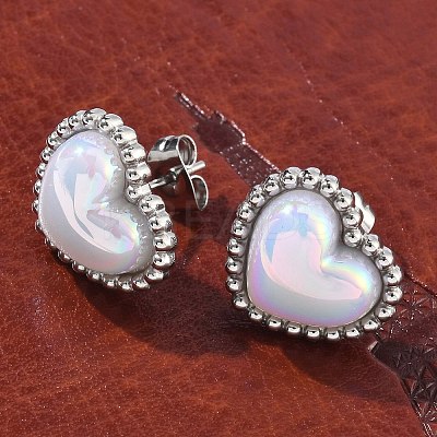 304 Stainless Steel Shell Heart Stud Earrings for Women EJEW-Z095-02P-1