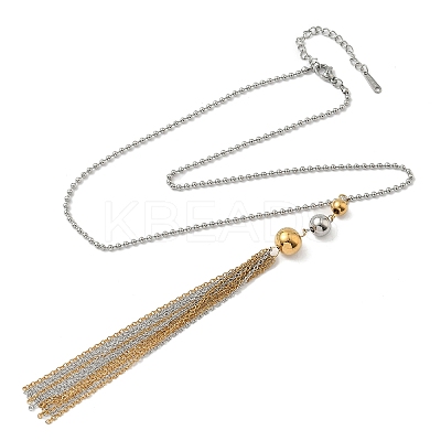 304 Stainless Steel Ball Chain Round Ball Tassel Necklaces for Women NJEW-G173-02C-GP-1
