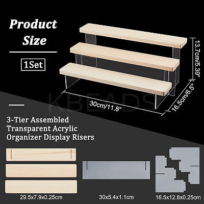 3-Tier Assembled Transparent Acrylic Organizer Display Risers ODIS-WH0029-89A-01-1