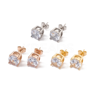 6 Pairs Cubic Zirconia Flat Round Stud Earrings EJEW-G291-05D-M-1
